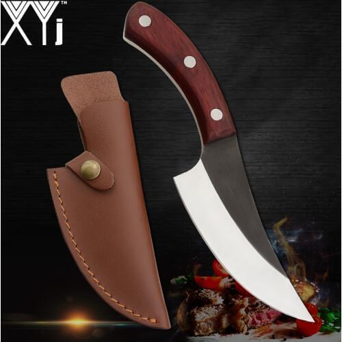 XYj Full Tang 5.5 inch Boning Camping Serbian Knife Handmade Forged Slicer Chopping Chef Kitchen Butcher Knife Leather Sheath