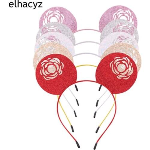 10pcs/lot NEW Chic Valentines Day Glitter Hollow Rose Mouse Ears Hairband Dating Headband Cute Women Headwear Hair Accessories