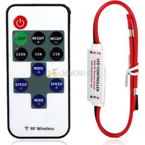 RF Wireless Remote Controller with Mini Dimmer DC5-24V 12A For 3528 5050 Single Color Led Strip Free Shipping