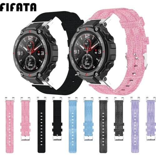 FIFATA Nylon Canvas Watch Strap For Xiaomi Huami Amazfit T-Rex Smart Watch Replacement Watch Strap For Huami Amazfit A1918