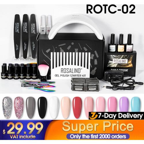 ROSALIND Manicure Set 12/24pcs Gel Nail Polish Set With UV LED 36W Lamp Dryer Vernis Semi Permanent Nails Art Complete Tool Kit