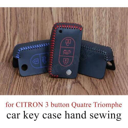 Only Red factory price fit for CITRON 3 button Quatre Triomphe hand sewing leather car key case leather car key cases DIY