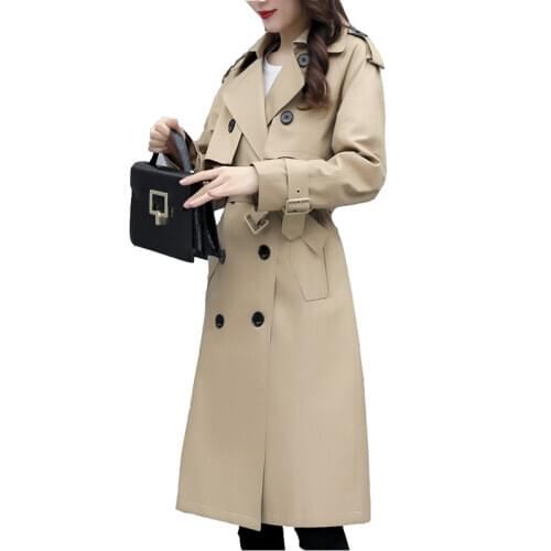2020 spring womens new Windbreaker womens medium long Korean plus size popular slim over the knee long autumn overcoat