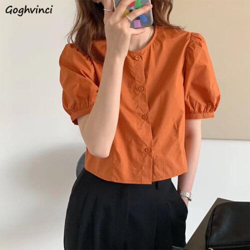 Shirts Women French Style Vintage Chic Puff Sleeve Summer Simple OL Ladies Crop Tops All-match Popular Stylish Female Clothing