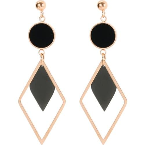 316L Stainless Steel Black Round Rhombus Tassels Stud Earring For Women Fashion Fine Jewelry Party Gifts SAE682