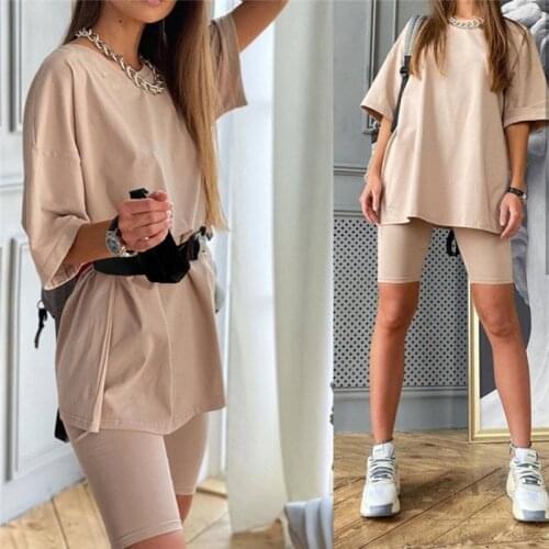 Casual Solid Outfits Womens Two Piece Suit With Belt Home Loose Sports Tracksuits Fashion Leisure Bicycle Suit Summer