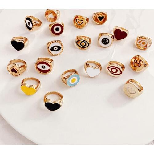 Flatfoosie Vintage Evil Eye Ring For Women Female Fashion Gold Color Steampunk Heart Midi Knuckle Ring Finger Accessories Size 8