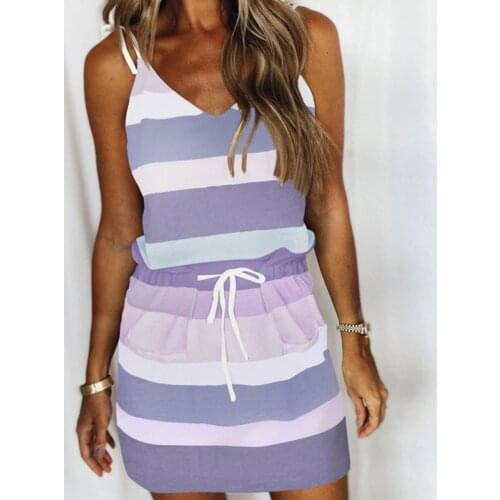 Women Sexy Beach Spaghetti Strap Stripe Dress 2021 Summer V-neck Sexy Dress Ladies Vintage Party Y2k Vestidos Dresses