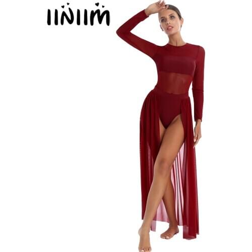 Iiniim Women Femme Mesh Patchwork Ballerina Dance Dress Back Zipper Skirted Ballroom Gymnastics Leotard Dresses Dancewear