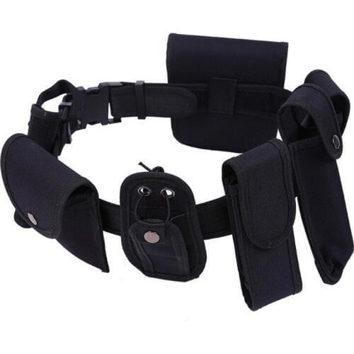 1 Belt with 7 Bags) Outdoor Tactical Waist Belt with Gun Flashlight Intercom Bags System Holster Security Guard Equipment
