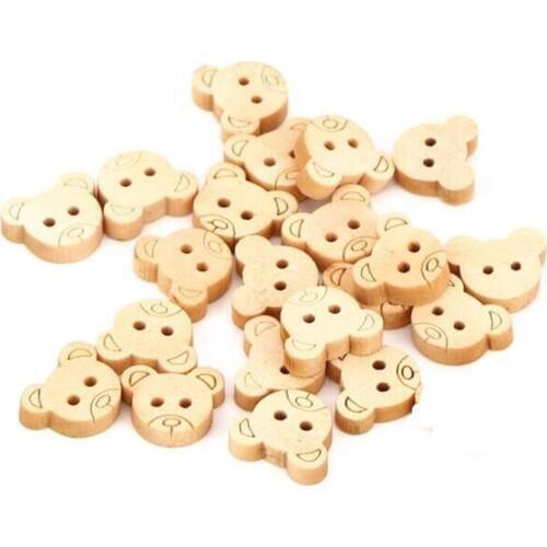 1000pcs 11x13mm Natural Wood Bear Head Buttons Sewing Accessories Embellishments DIY Crafts Cap Bag Decorations Scrapbooking
