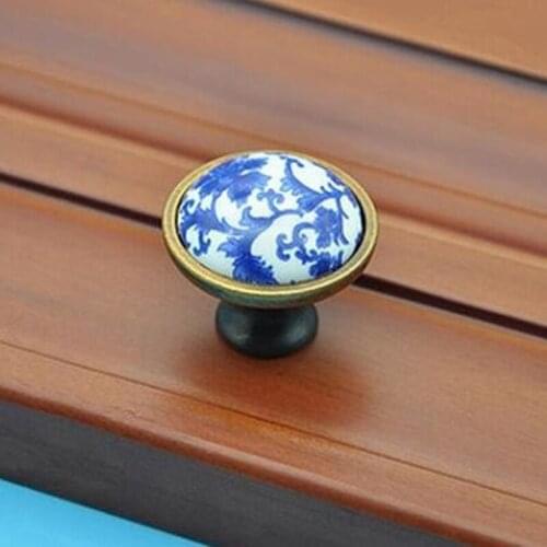 2pcs Free Shipping 35mm Fashion white and Blue porcelain Furniture Knob Ceramic Dresser Cupboard door Pull Drawer Cabinet Handle