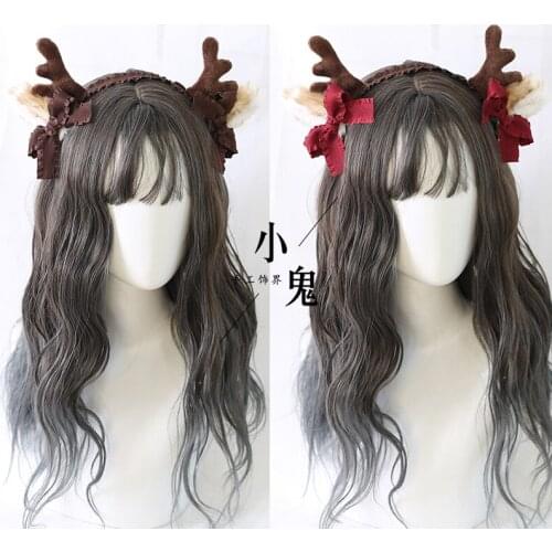 2021 Soft Girls Holiday Lolita Take Photo Headband Headdress Hair Hoop Accessories Elk Ears KC Christmas Antler Bowknot Hairband