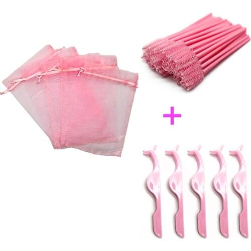 3 In 1 Pink Purple Blue Black Eyelash Tweezers and Lash Brushes and Eyelash Packaging Bag Eyelash Extension Supplies
