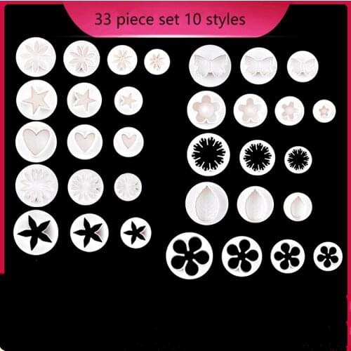 33Pcs/Set Plum Blossom Flower Plunger Fondant Cutter Sugarcraft Cake Decorating Tools DIY Cookie Stamper Baking Accessories