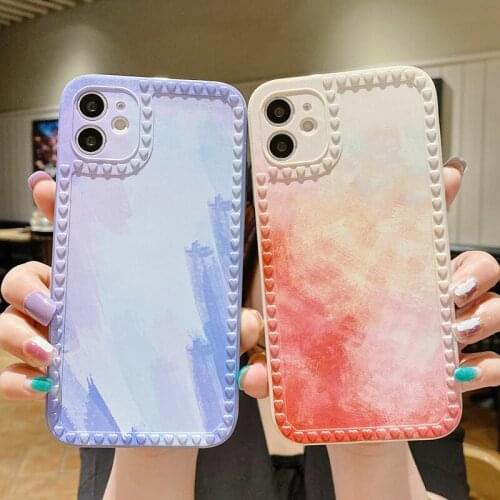 3D Love Heart Watercolor gradient Phone Case For iPhone 12 11 Pro Mini X XS Max XR 8 7 6 6s Plus SE 2020 Square Cover Case Coque