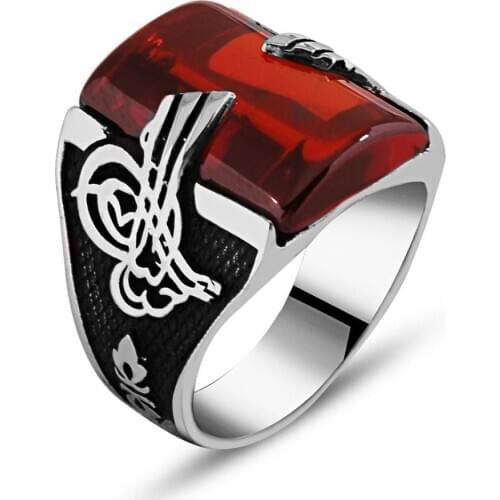 925 sterling Silver Red Zircon Stone Ring