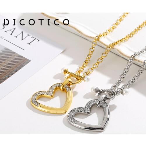 Heart Pendant Chain Necklace For Women Zircon Stainless Steel Necklace Women Creative Mujer Choker Fashion Jewelry Accessory