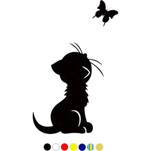 CS-1857# Cat looks at a butterfly funny vinyl car sticker reflective waterproof car decal for auto car stickers styling