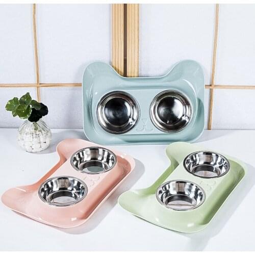 Double Dog Cat Bowl Water Food Dispenser Feeder Puppy Kitten Feeding Drinker