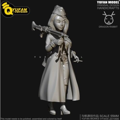 H55mm Resin Figure KitsYufan Model Q version resin female soldier Self-assembled YFWW35-2059