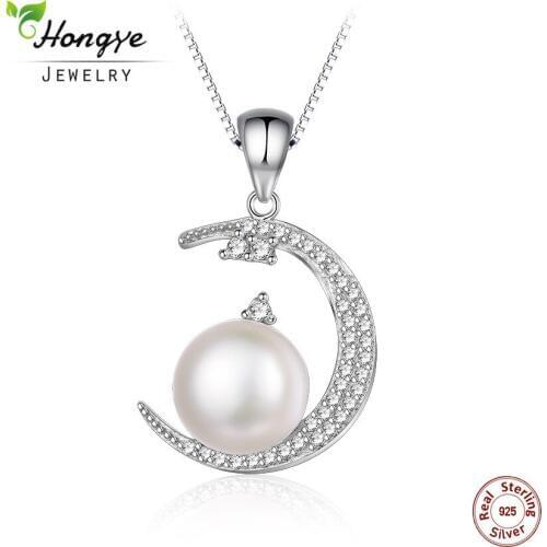 Hongye 2020 New Desgin Natural Freshwater Pearl 925 Sterling Silver Pendant Necklaces Moon Mysterious Romantic for Women Jewelry