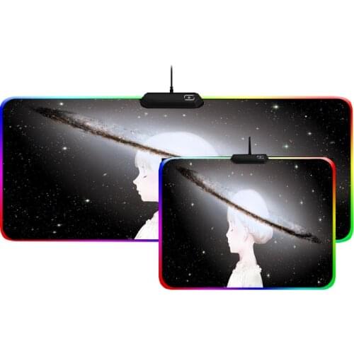 Mairuige RGB Gaming Mouse Pad Cool Luminous LED Color Lock Natural Rubber Plus IQ Girl USB Flashing Computer Keyboard Mat