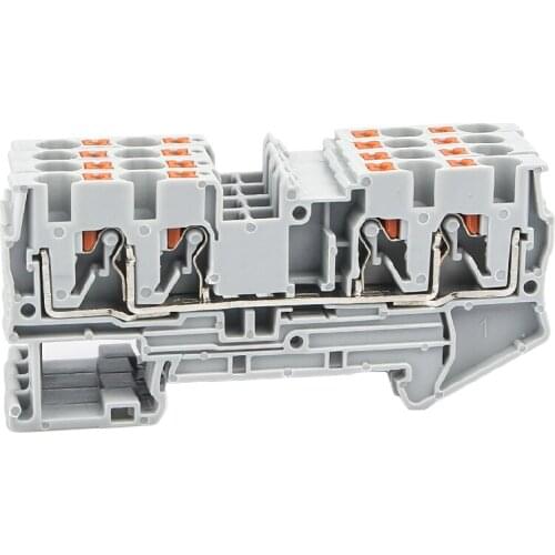 Din Rail Terminal Block 10Pcs PT4-QUATTRO 4 Conductor Push In Spring Screwless Feed Through Terminal Strips Block Wire Conductor