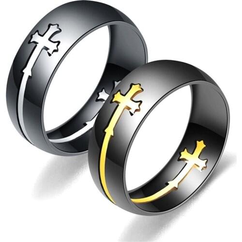 8mm Gold Silver Color Cross Ring For Women Men Black Stainless Steel Cool Ring Male Casual Jewelry Wedding Band Separable Ring