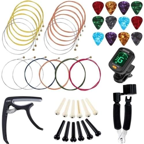 GXMF Guitar Accessories Kit Acoustic Guitar Strings and Capo and Bridge Pins and Guitar Picks and Tuner&3 in 1 String Winder