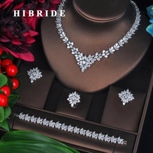 HIBRIDE New Luxury Marquise Cut Bridal Jewelry Set Wedding Accessories 4 pcs Full Cubic Zircon parure bijoux femme N-702