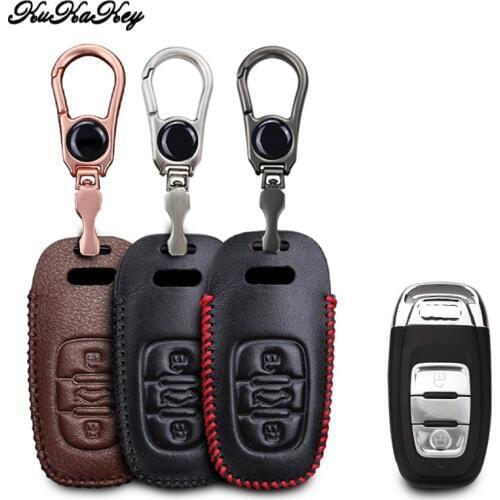 KUKAKEY Leather Key Cover Case for Audi Q3 Q5 Sline A3 A5 A6 C5 A4 B6 B7 B8 TT 80 S6 C6 Key Shell Bag Car Styling Accessories