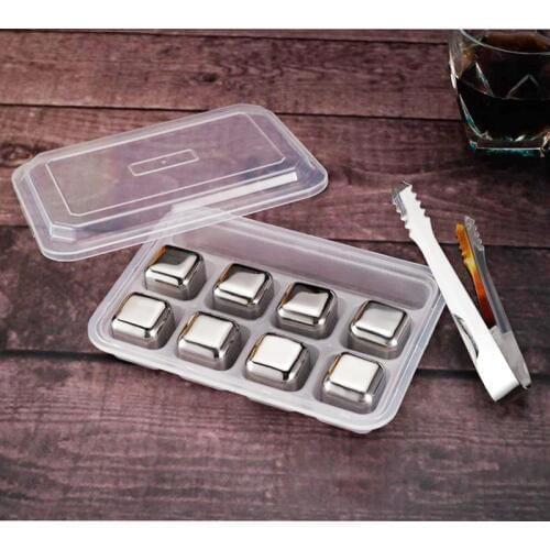 8PCS Stainless Steel 304 Ice Cubes Whisky Ice Coolers Holder Cold Stone WhiskeyWine/Beer Cooler Rocks Bar KTV Supplies BK002