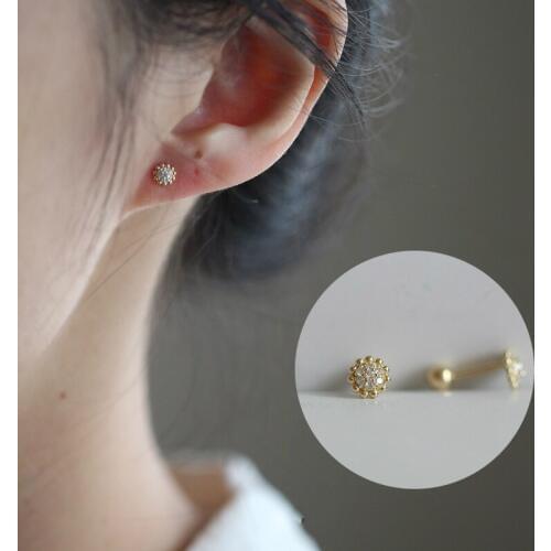 Custom cake three diamond earrings pure 9K GOLD SMALL zirconium diamond lovely temperament Mini stud earrings with screw back