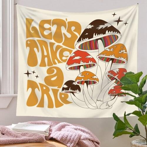 Mushroom Tapestry Wall Decor Girls Dorm Wall Hanging Aesthetic Room Lets Take A Try Psychedelic Wall Decoration Environmental
