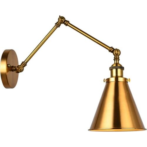 Industrial Wall Sconce Light Brass Cone Shade Wall Light With Adjustable Arm For Indoor Home Bar Warehouse Hallway