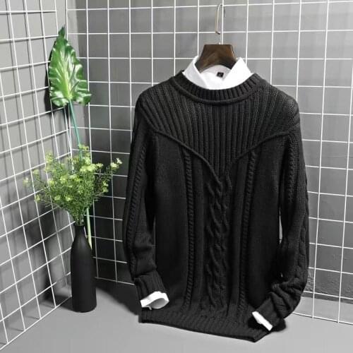 Hand-knitted stripes new slim knitted sweater pure color knitted mens fashion long-sleeved luxury sweater