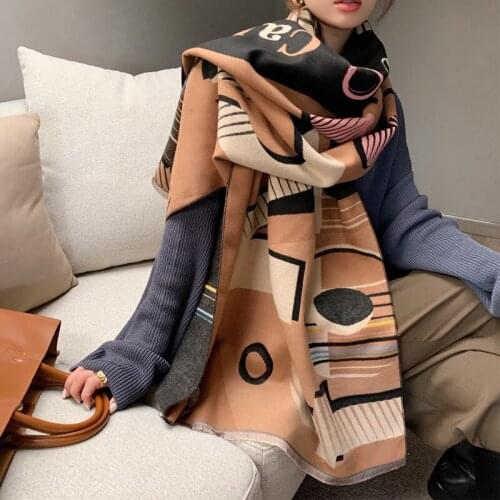 Scarf Autumn and Winter New 3D Letter Printed Scarf Imitation Cashmere European and American Street Medium Length Scarf
