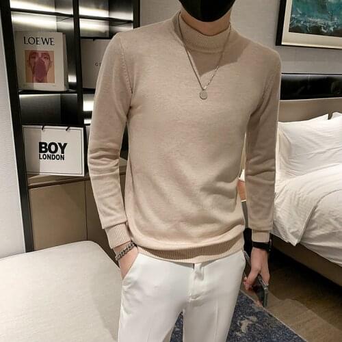 New Winter Turtleneck Thick Mens Sweater Casual Turtleneck Solid Color Quality Warm Semi-Turtleneck Pullover For Men