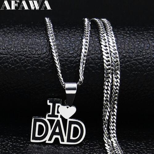 I Love Dad Stainless Steel Necklace Men Silver Color Small Necklace Jewerly cadenas para hombre Fathers Day Gift N1801S01