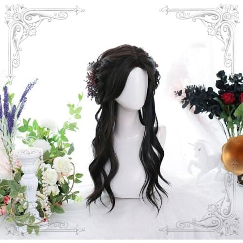 Female Long Wavy Three - Seven Separation Wig Black Women Natural Slight Curly Wigs Cosplay Party