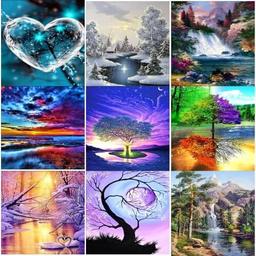 Full Diamond Drill Round Landscape Mosaic Diamond Embroidery Tree Diamond Painting steden Cross Stitch Diamond Art Rhinestones