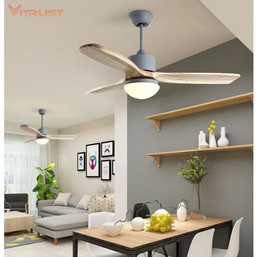Real wooden Ceiling Fan with Lights and Remote Control Three Wooden Blades Hanging Fan 42" 48" 52"