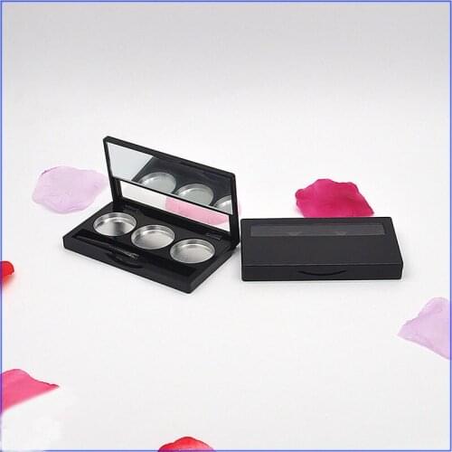 Empty Eye shadow Container 3 Grids Eyeshadow Palette Matte Black Lipstick Container Square Cosmetic Packing Box Dia 26MM 30pcs
