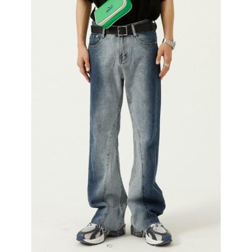 Flared Jeans Mens Contrast Color Tie-Dye Gradient Slightly Man Clothing 2021 Four Seasons New Korean Casual Bell Bottom Jeans