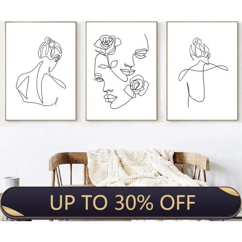 Girl Back One Line Drawing Prints Poster Flower Woman Face Abstract Painting Line Wall Art Canvas Picture Living Room Home Decor