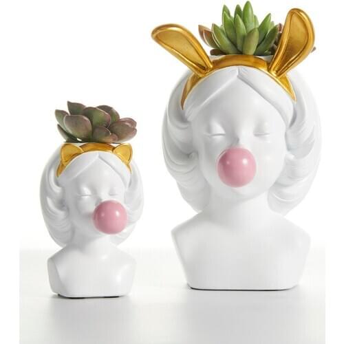 Modern Resin Girl Doll Flower Pots Ornaments Home Livingroom Table Vase Crafts Decoartion Green Plant Potted Figurines Decor Art