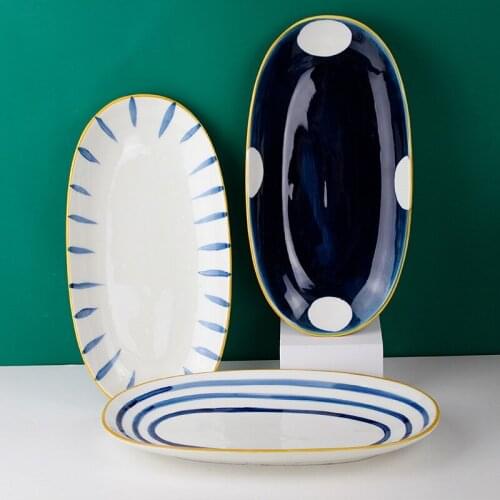 Japanese Restaurant Ceramic Fish Plate Household Large Oval Steamed Fish Plate Dish Grilled Fish Plate Coloured Glaze Tableware