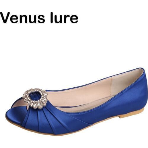 Custom Handmade Royal Blue Peep Toe Bridal Shoes Flat for Wedding Party Shoes