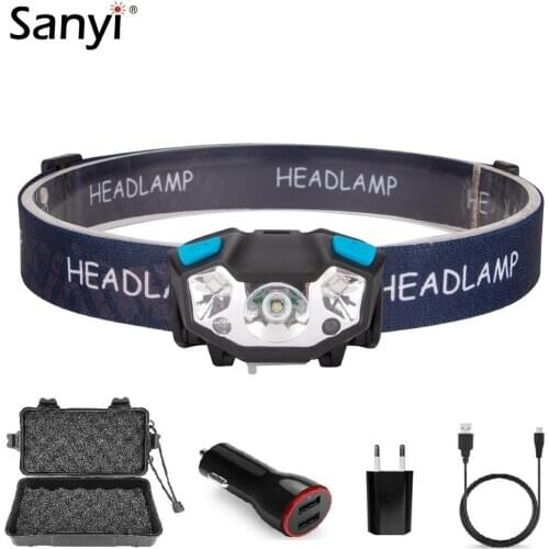 LED Headlamp Motion Sensor Headlight USB Rechargeable Head Lamp Dual Switch Headlight Head Flashlight Torch for Night Fishing